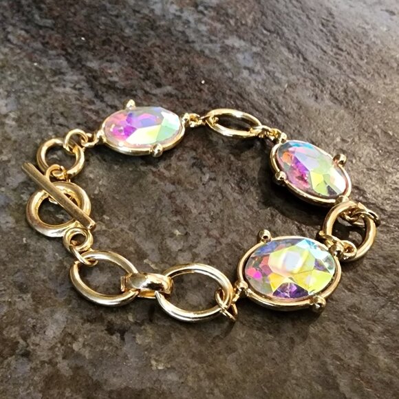 Etsy Iridescent Crystal Beaded Gold Tone Bracelet - Picture 3 of 14